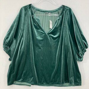 New GAP size XXL Green Velvet Soft Flowy Short Sleeve Stretch Blouse Feminine